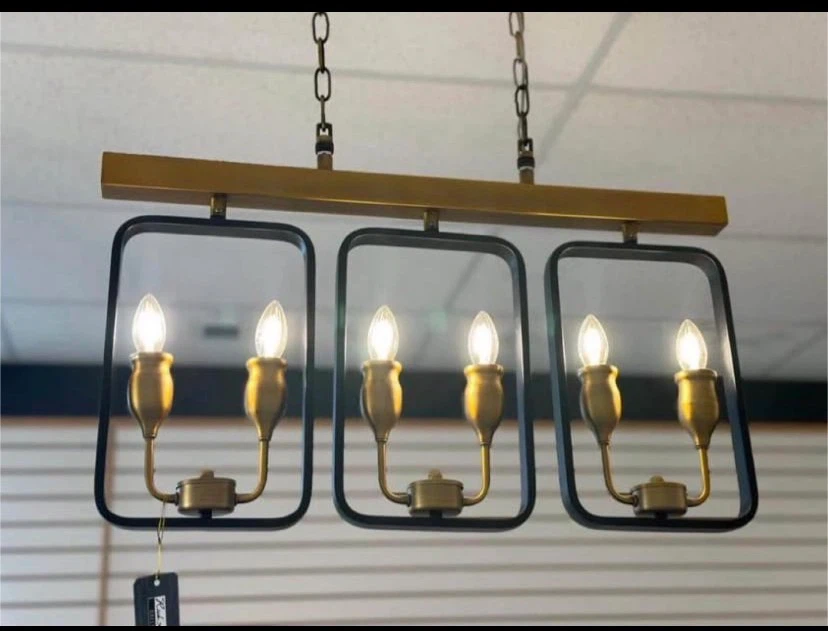 Black and brass 6-light linear chandelier