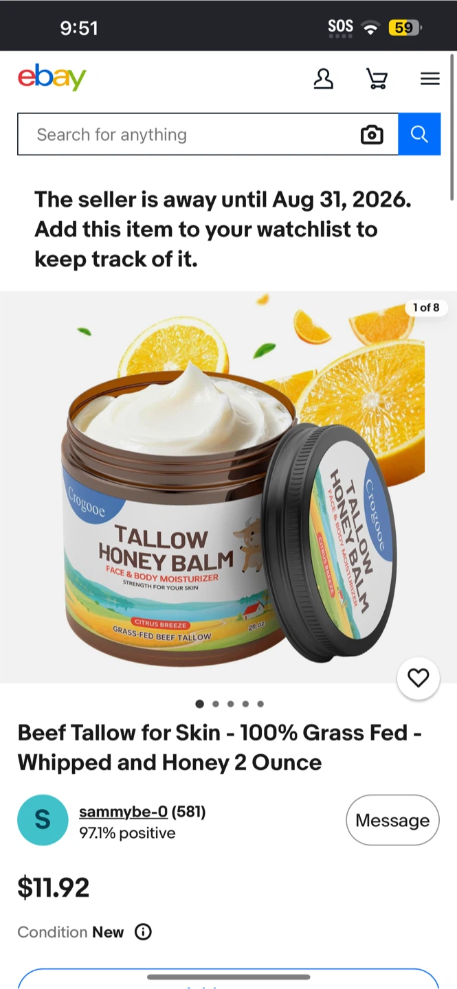 Beef Tallow for Skin - Whipped & Honey Balm 2 Oz