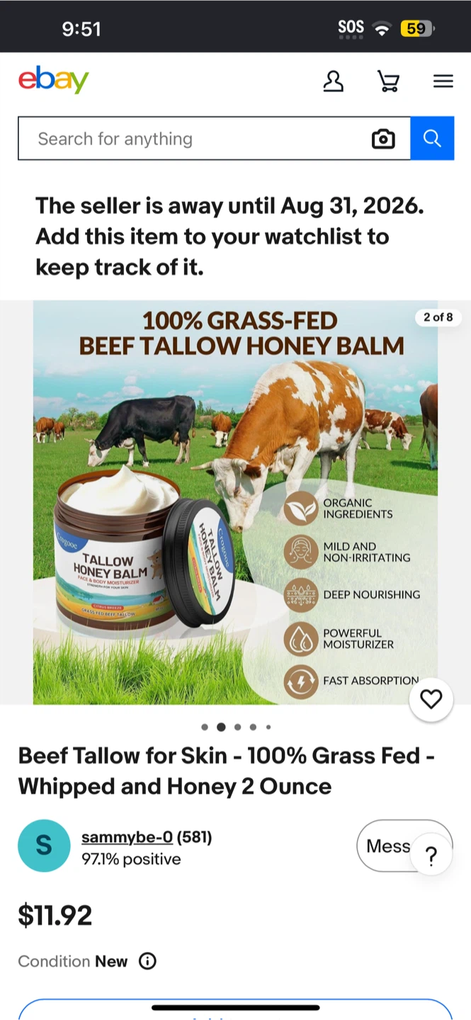 Beef Tallow for Skin - Whipped & Honey Balm 2 Oz - photo 2