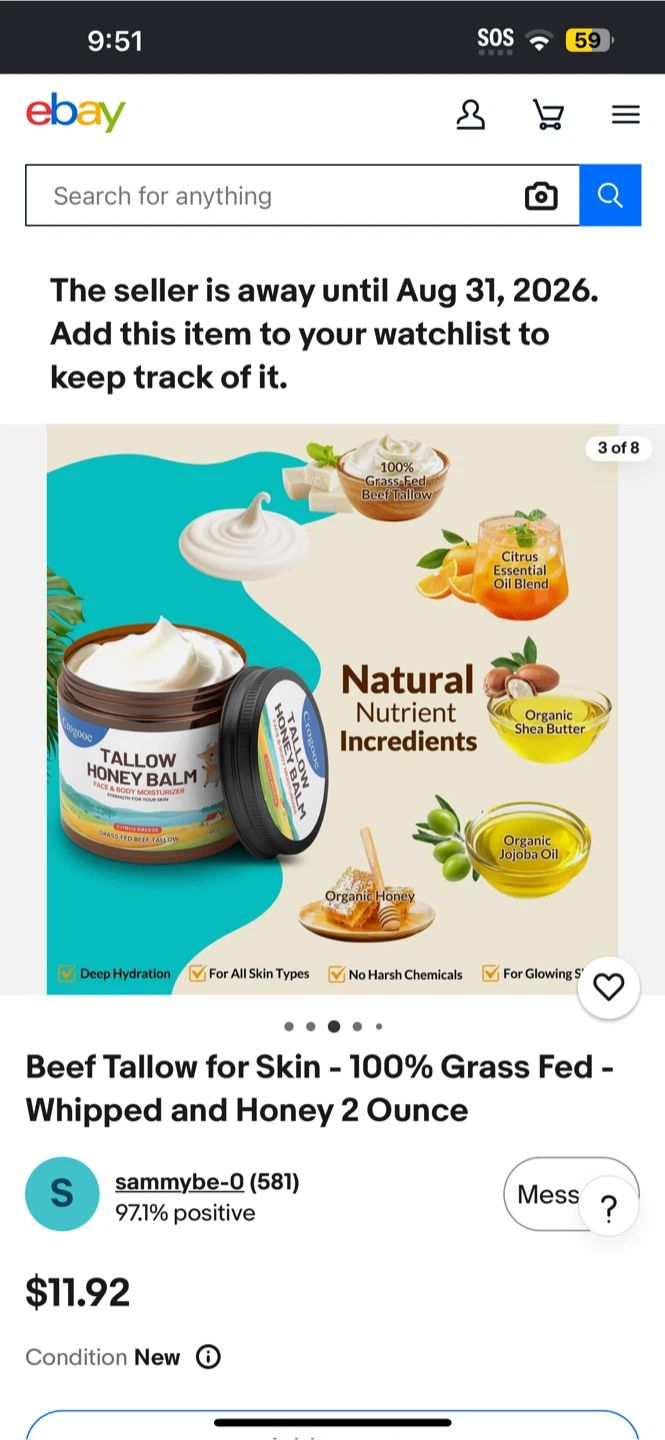 Beef Tallow for Skin - Whipped & Honey Balm 2 Oz - photo 3
