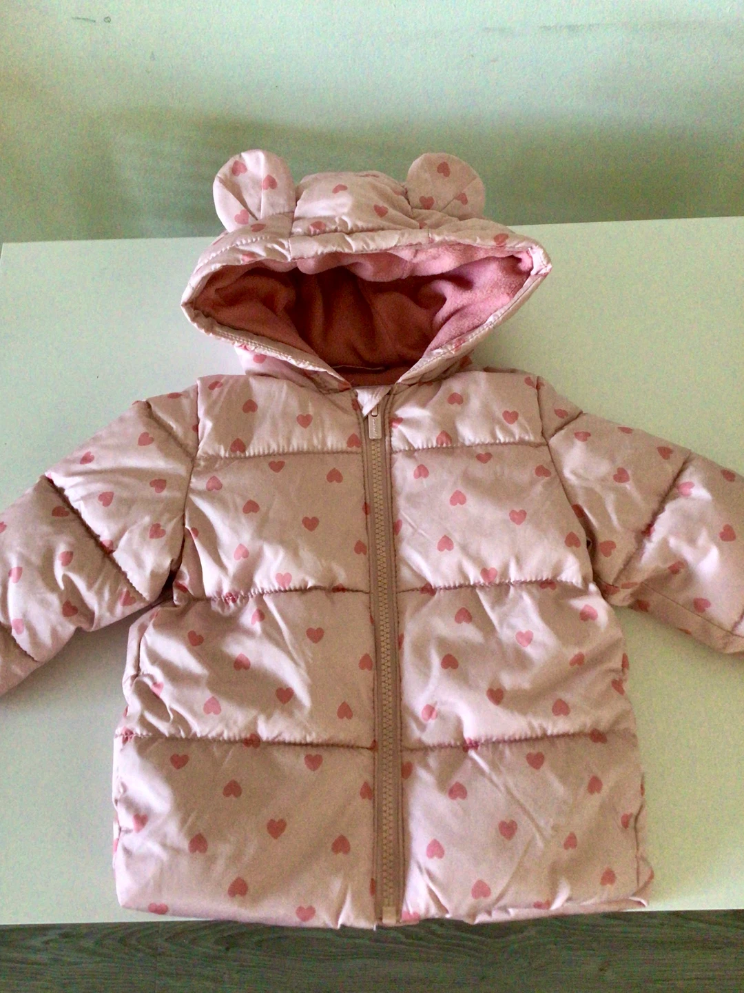 Old navy Pink Heart Print Hooded Puffer Jacket