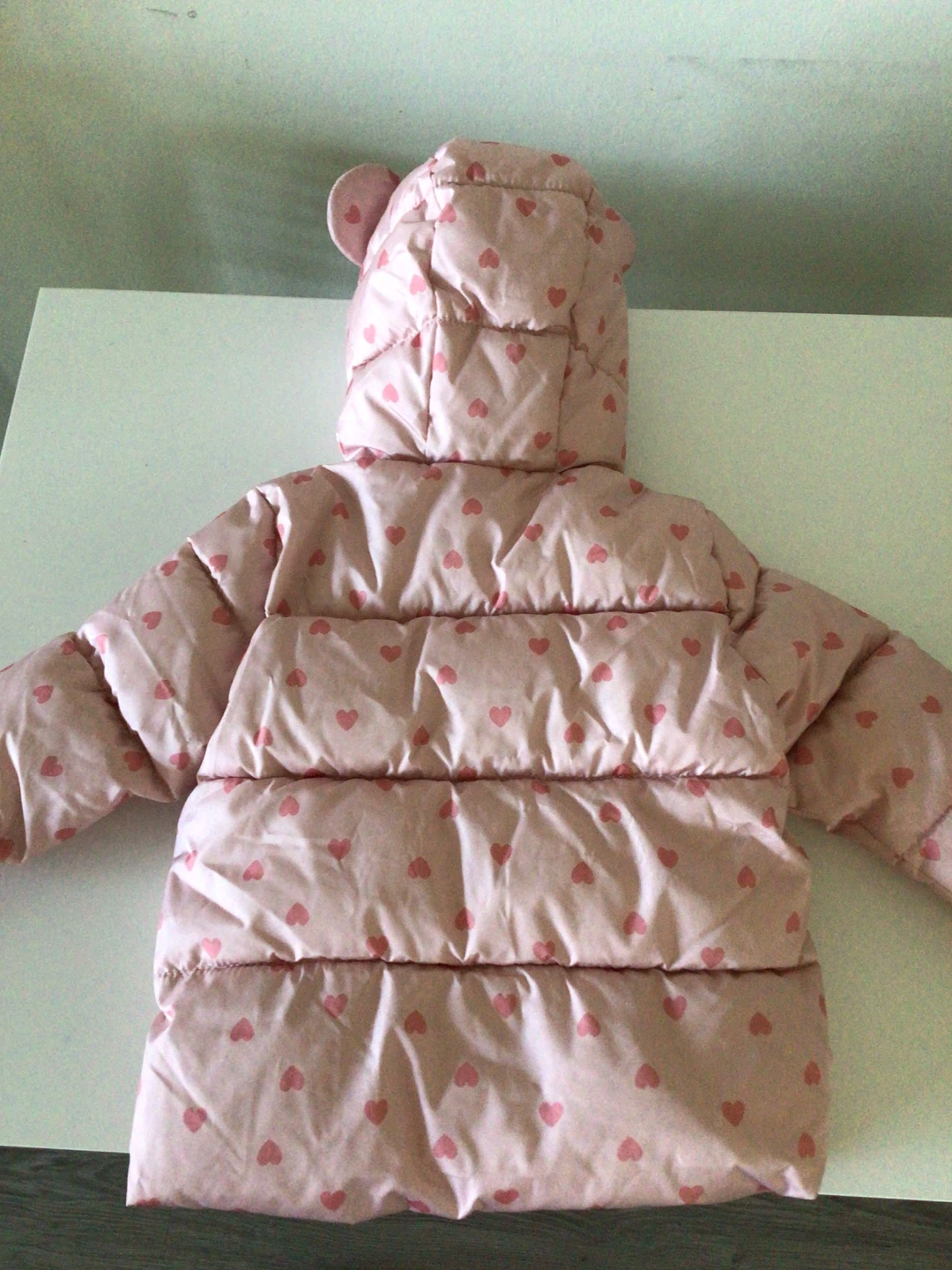 Old navy Pink Heart Print Hooded Puffer Jacket - photo 2