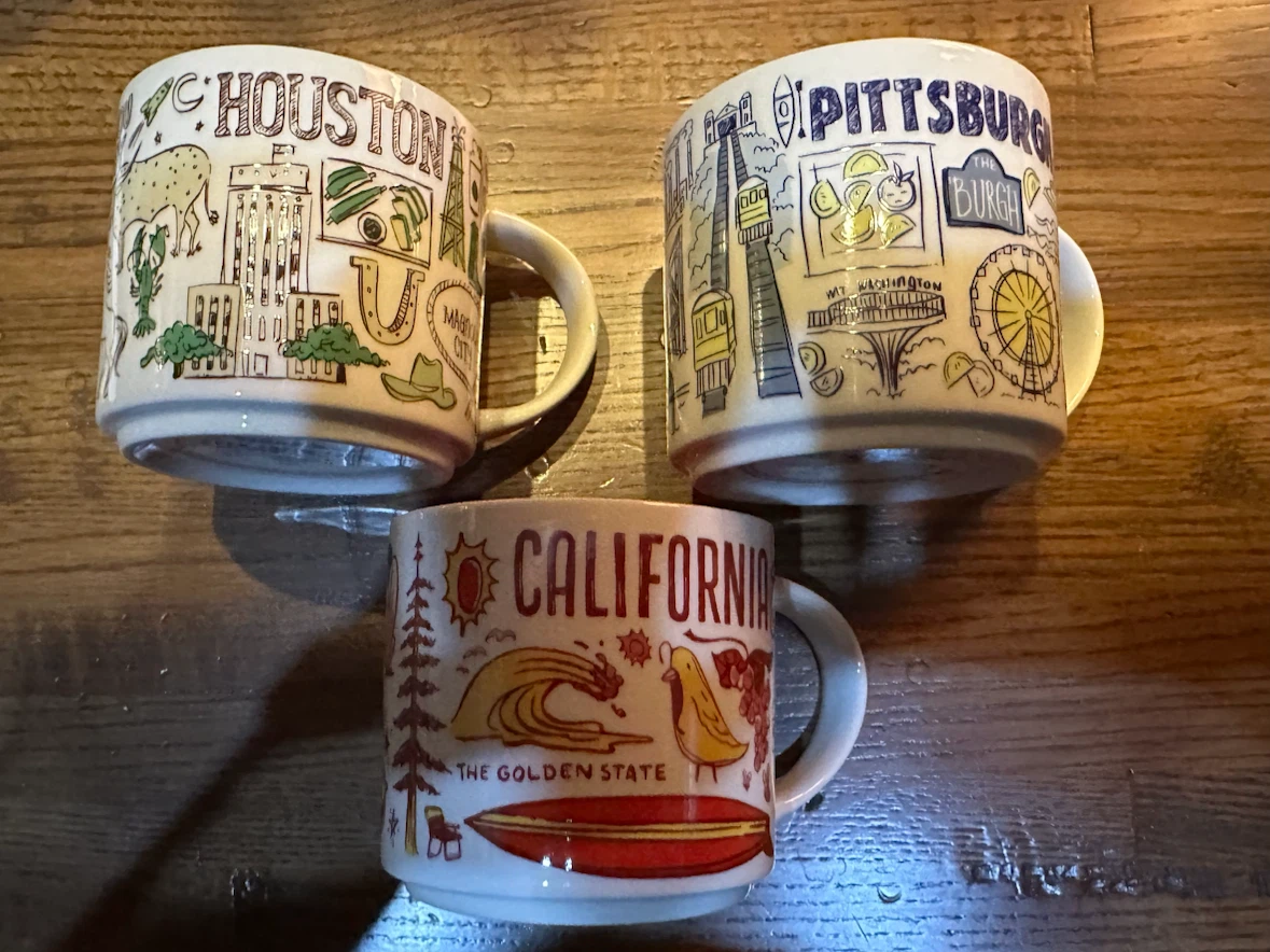 Starbucks been there mug - Houston, Pittsburgh, California