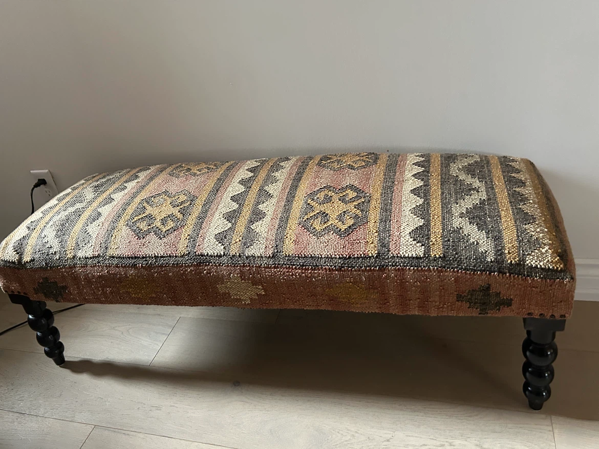 Handwoven Kilim Upholstered Bench with Black Wood Legs - photo 2