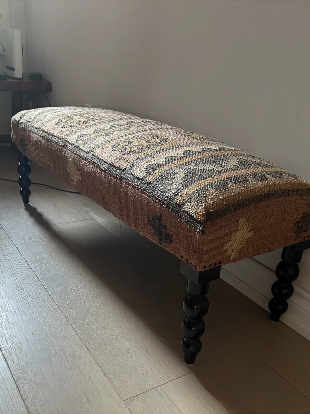 Handwoven Kilim Upholstered Bench with Black Wood Legs - photo 3