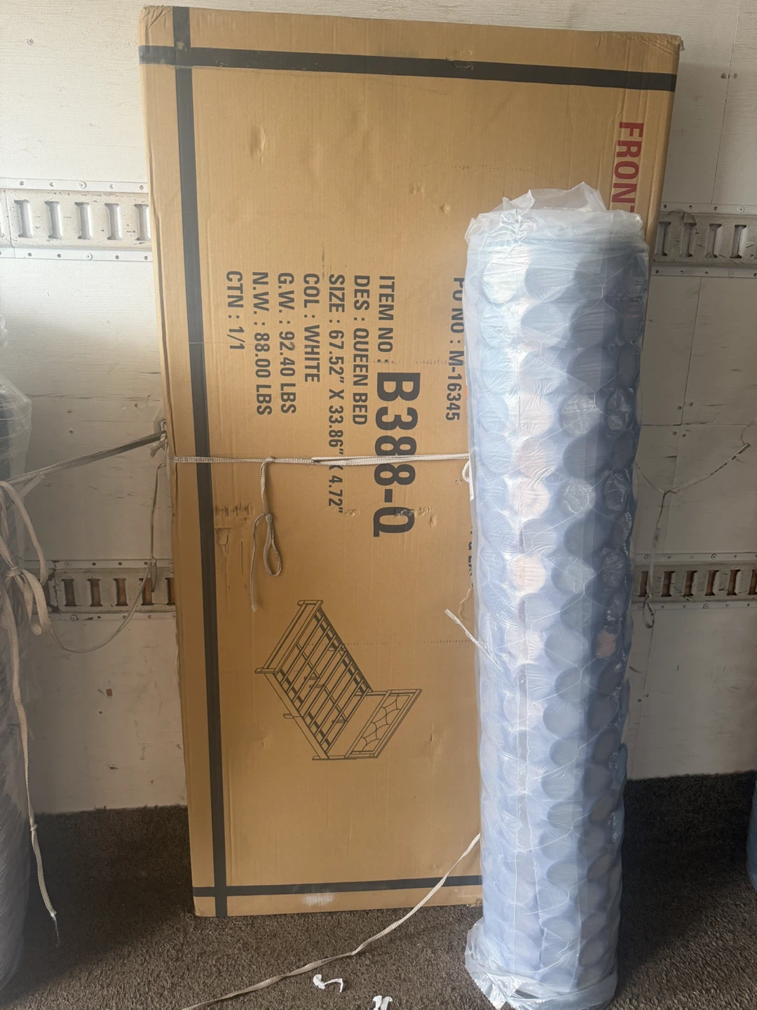 B388-Q White Queen Bed with LED Headboard