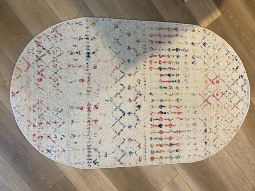 BODRUM Oval Rug - Cream, Pink, Blue Pattern