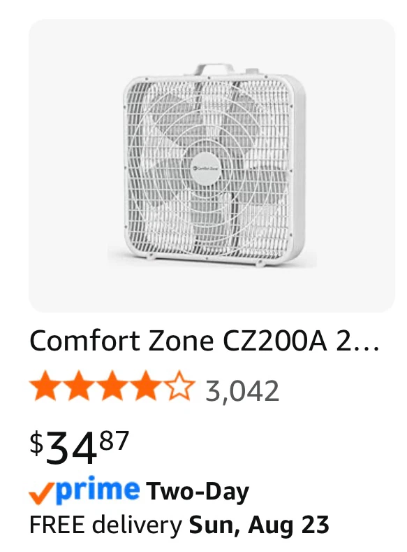 Comfort Zone 3-Speed 20” High Performance Box Fan - photo 2