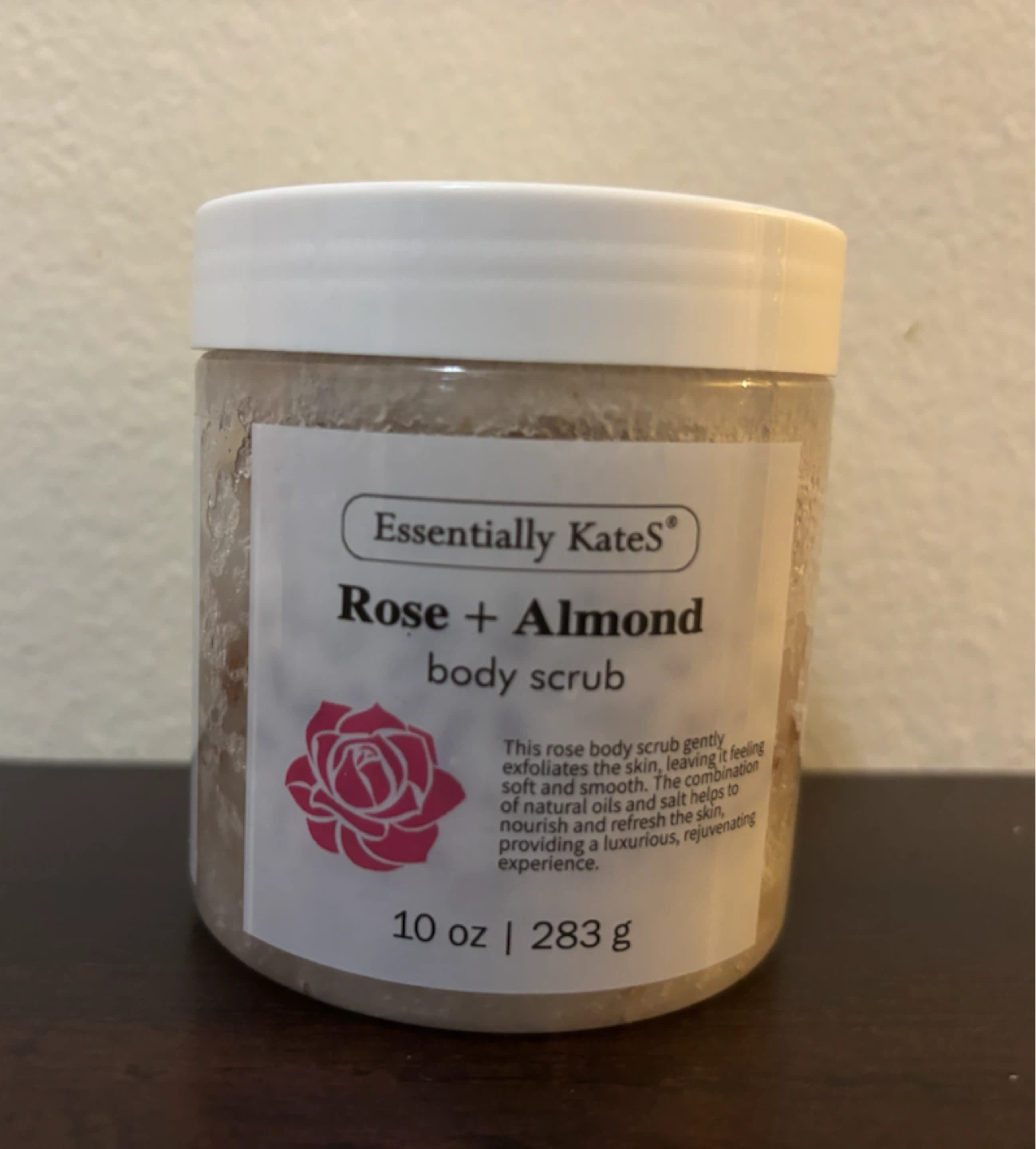 NEW-Essentially Kates Rose + Almond Body Scrub 10 oz