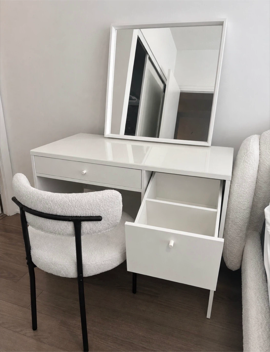 White Vanity Desk with Mirror
