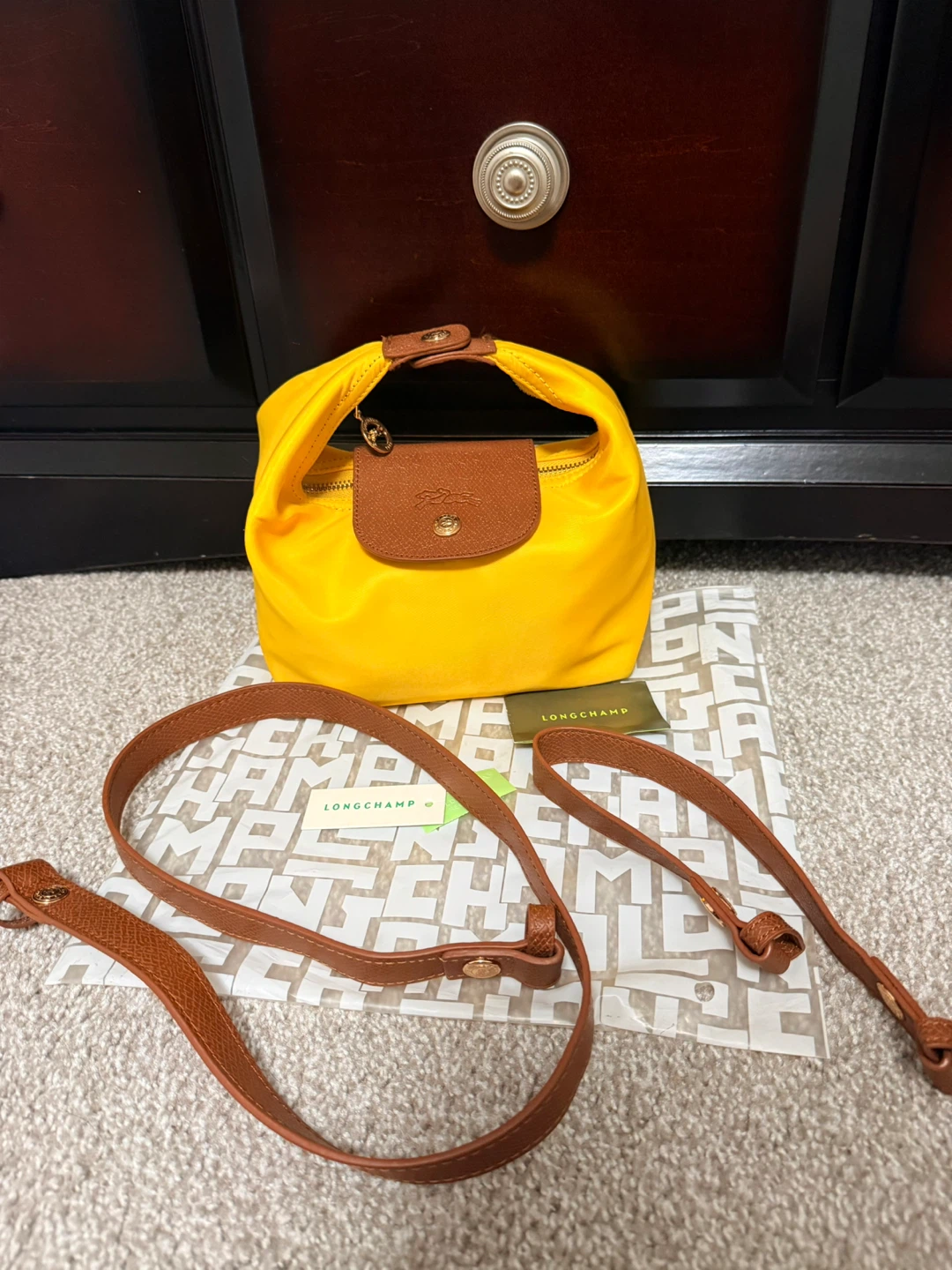 Longchamp Le Pliage yellow mini handbag 3 way  price firm