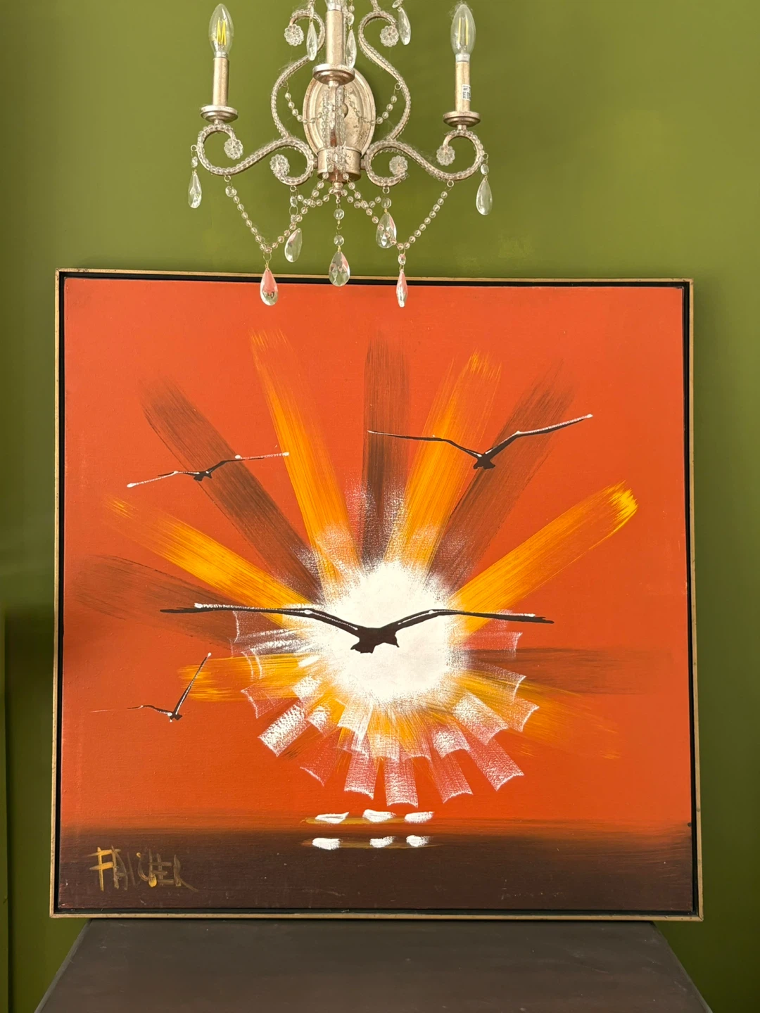 Original oil painting “On the Wing" by Faucher 1970's