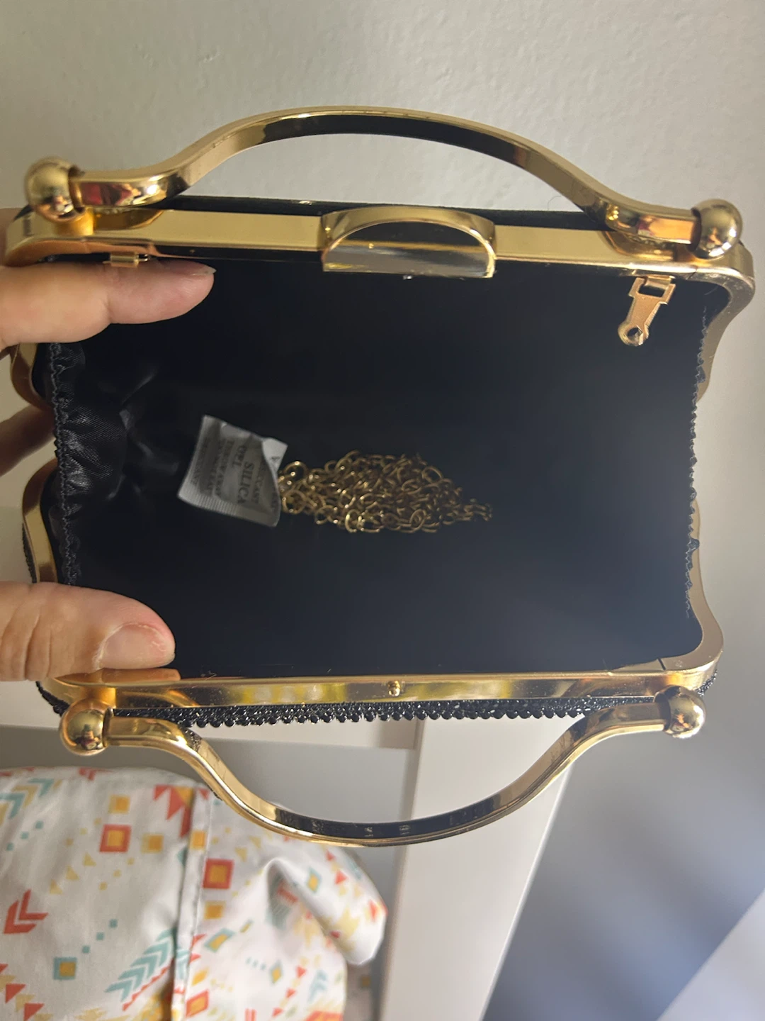 Black Beaded Clutch Evening Bag with Gold Frame - photo 3