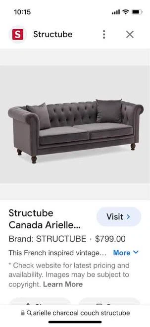 Structube Arielle velvet couch Grey Sofa 3-Seater - photo 4
