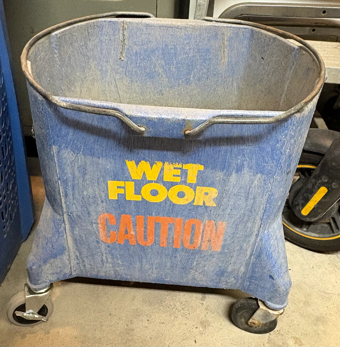 Blue Wet Floor Caution Mop Bucket