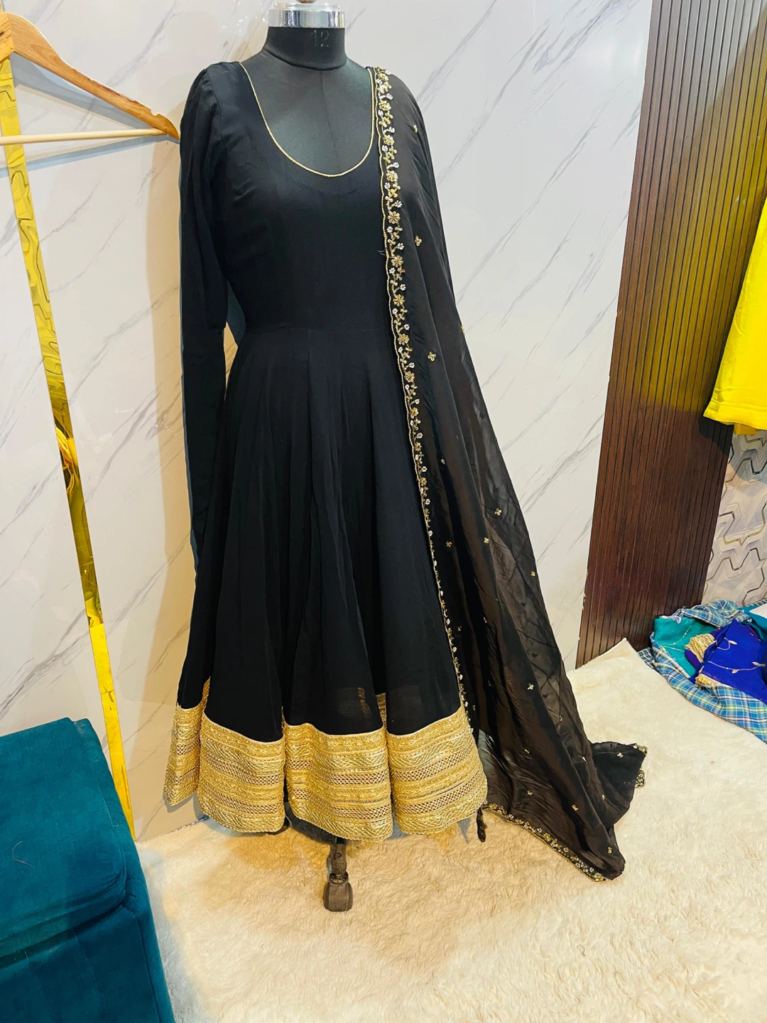 Black Anarkali Suit with Gold Embellishments