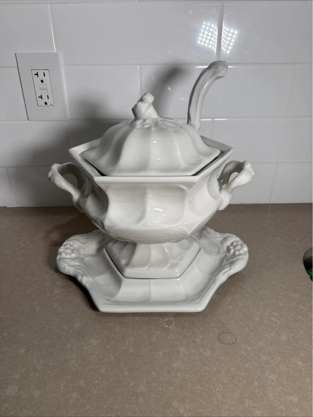 White Ceramic Soup Tureen with Ladle