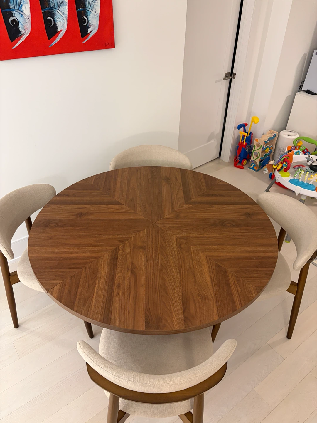 Round Walnut Dining Table with 4 Chairs - photo 2