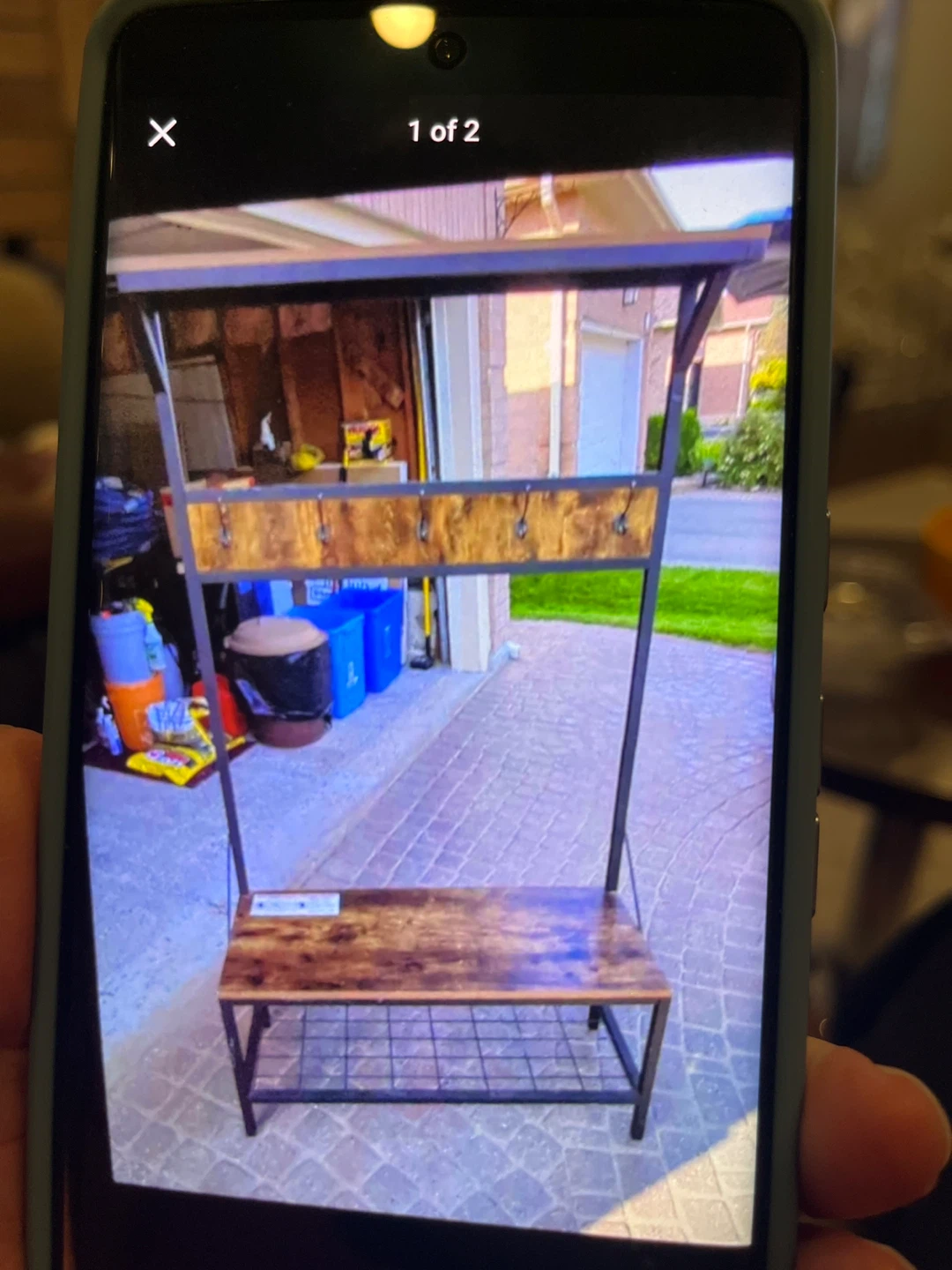 Industrial hall tree with bench and hooks