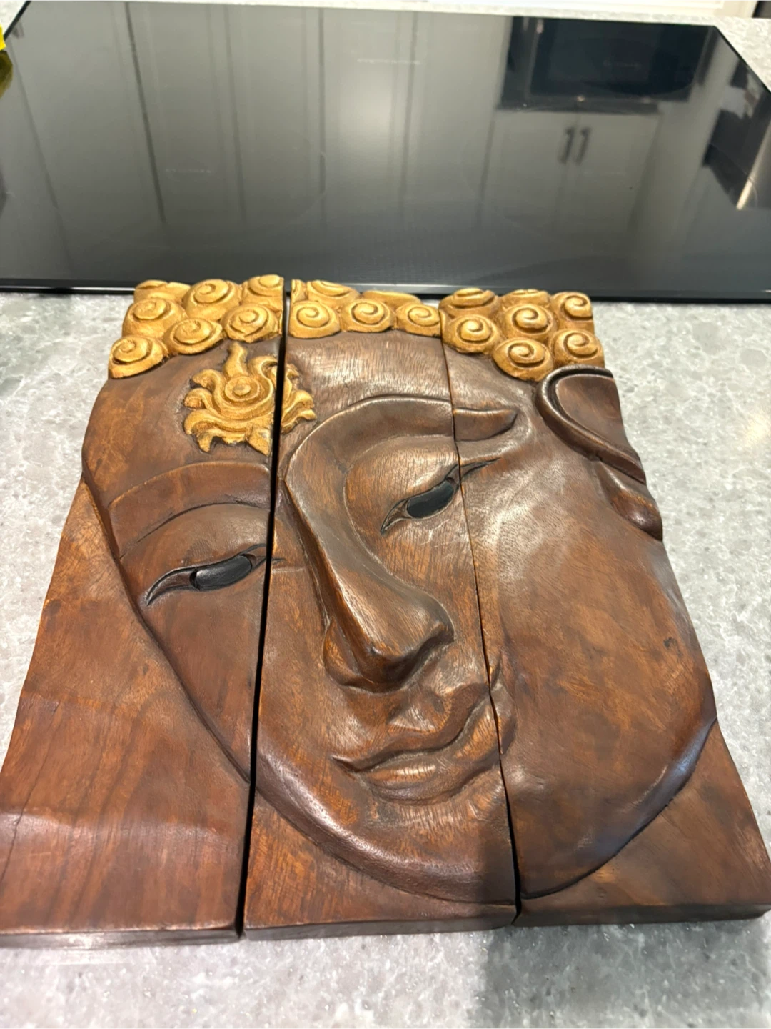 Carved Wooden Buddha Face Wall Art