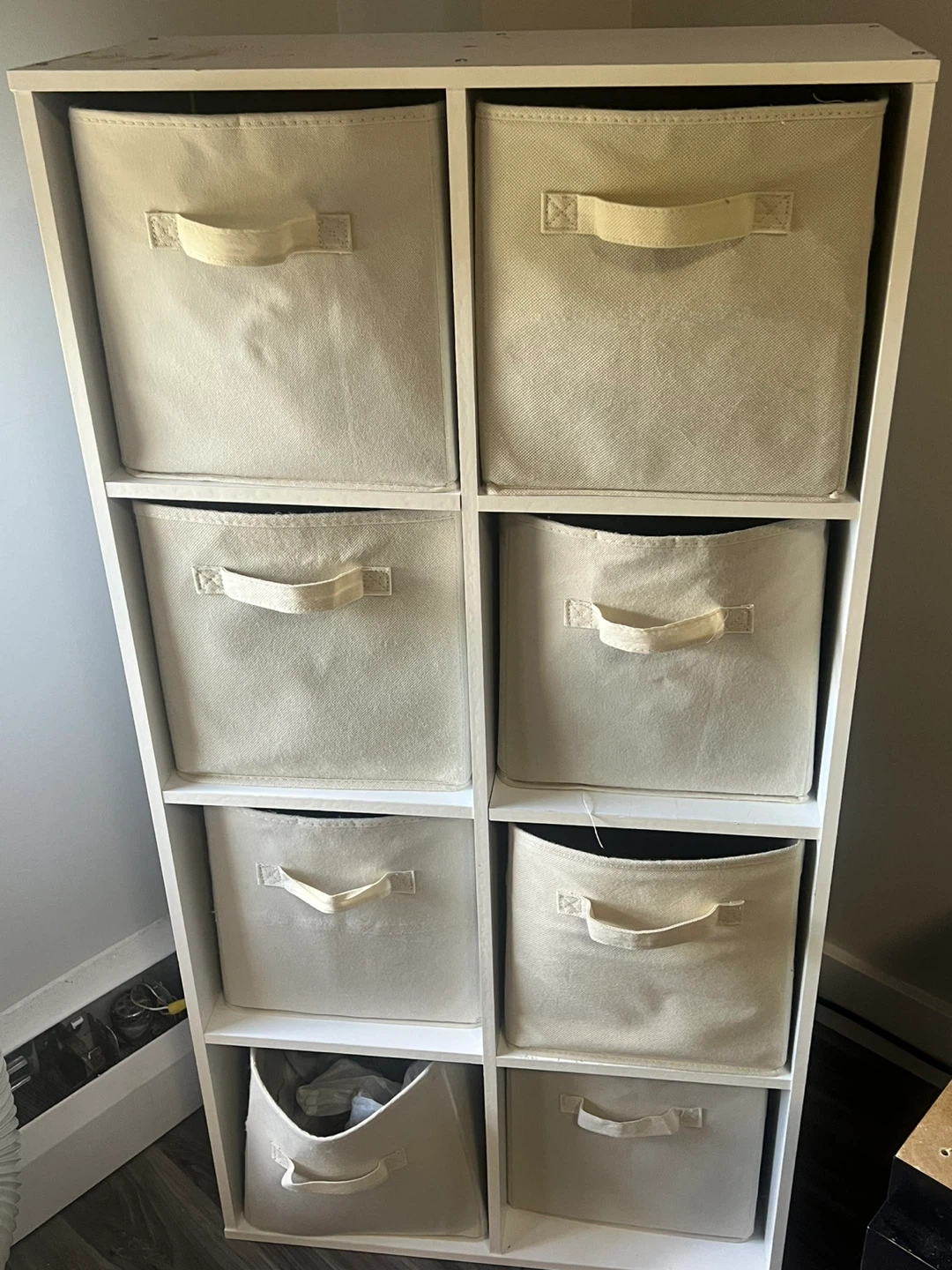White 8-Cube Storage Shelf with Fabric Bins