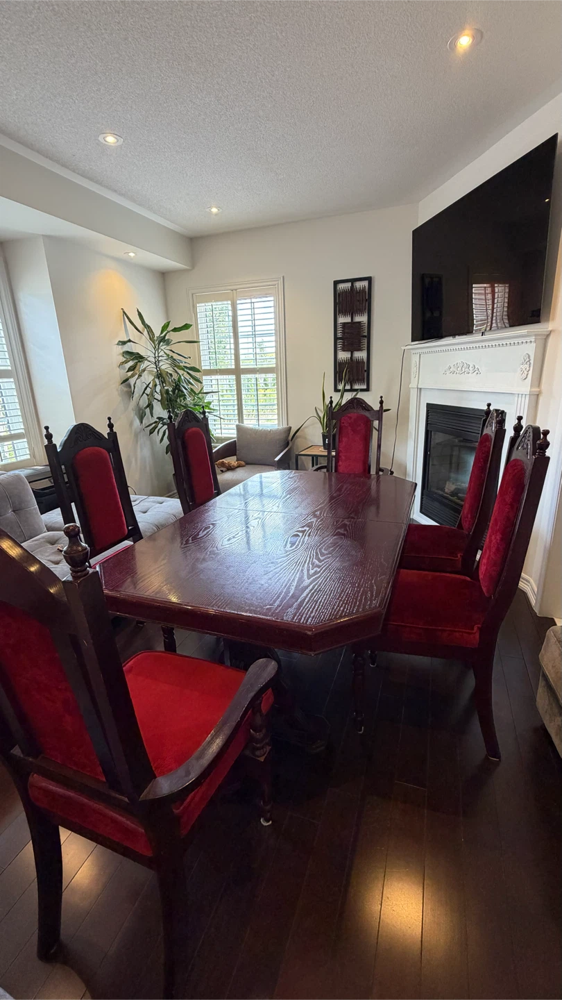 Wooden Dining Table with 6 Red Velvet Chairs