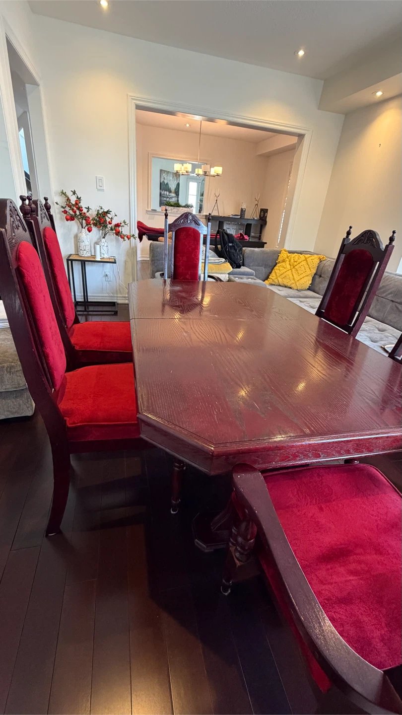 Wooden Dining Table with 6 Red Velvet Chairs - photo 2