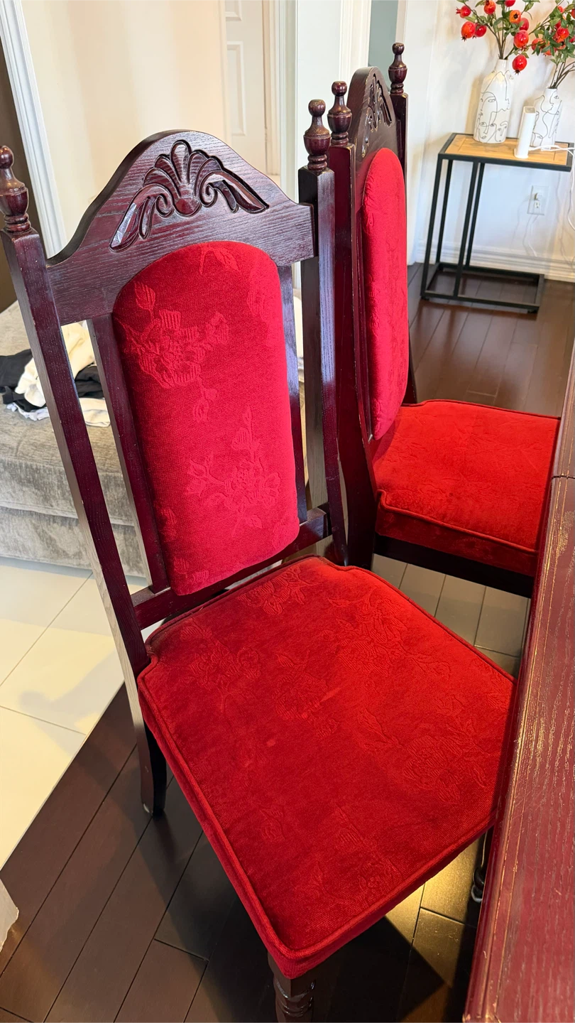 Wooden Dining Table with 6 Red Velvet Chairs - photo 3