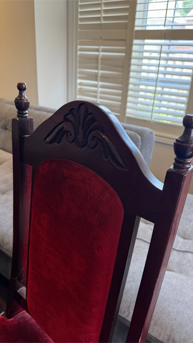 Wooden Dining Table with 6 Red Velvet Chairs - photo 4