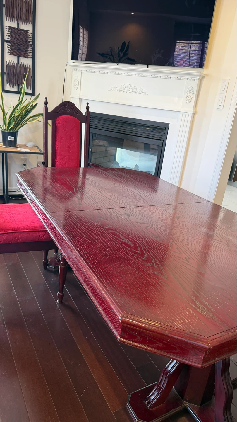 Wooden Dining Table with 6 Red Velvet Chairs - photo 5
