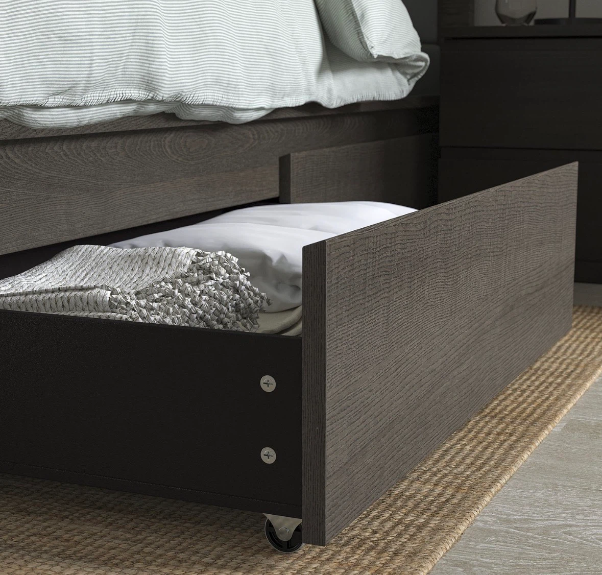 IKEA MALM dark brown bed frame (Queen) with 2 storage boxes - photo 4