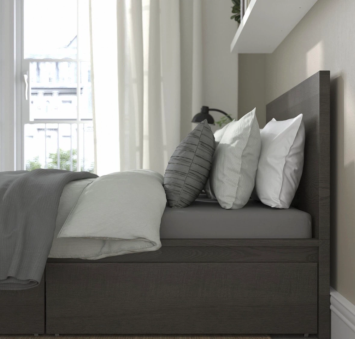 IKEA MALM dark brown bed frame (Queen) with 2 storage boxes - photo 5