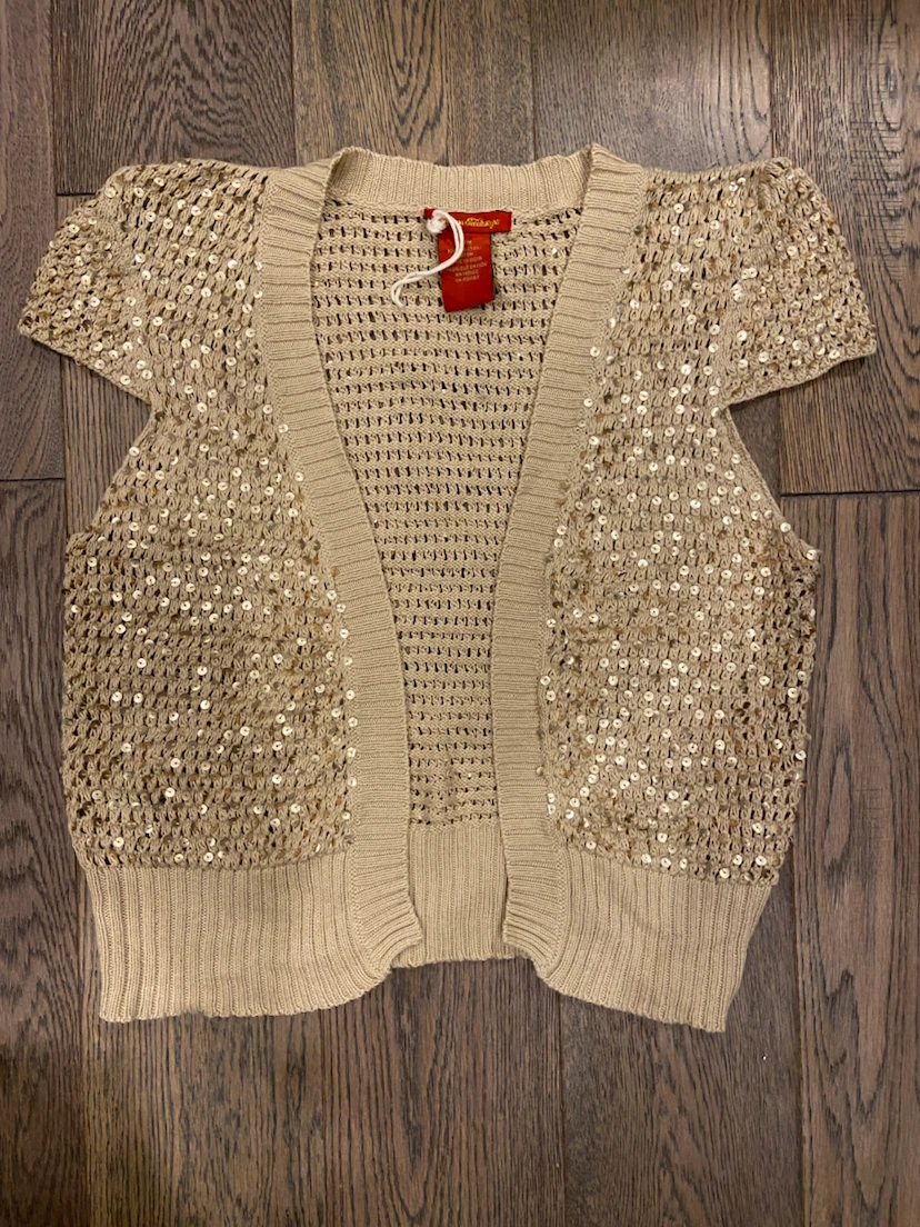 EUC: American Exchange Gold Sequin Cap Sleeve Knit Shrug M