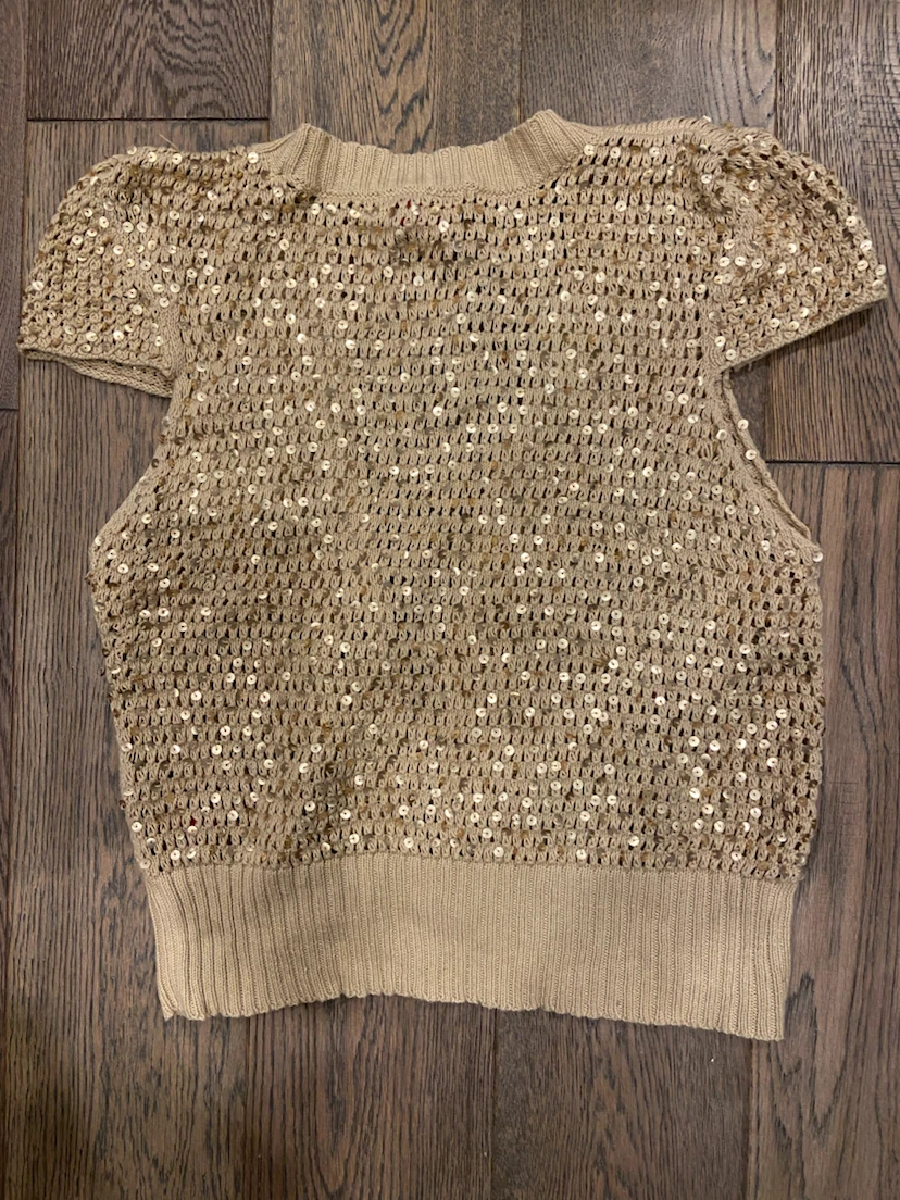 EUC: American Exchange Gold Sequin Cap Sleeve Knit Shrug M - photo 5