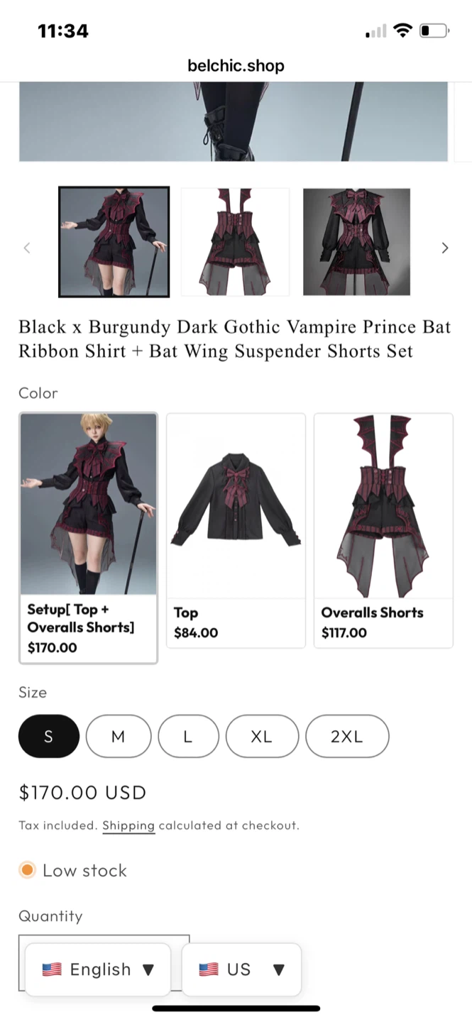 Gothic Vampire Prince Bat Wing Shirt Shorts Set