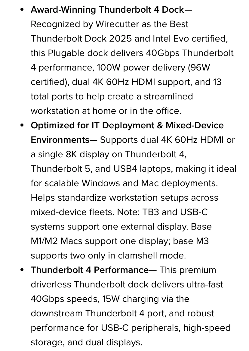 Plugable Thunderbolt 4 Dock - 100W Charging - photo 3