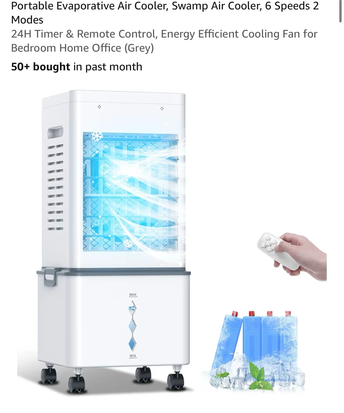 Portable Air Cooler with Remote Control - 6 Speeds AC2