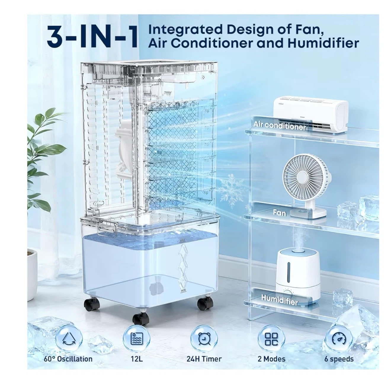Portable Air Cooler with Remote Control - 6 Speeds AC2 - photo 5