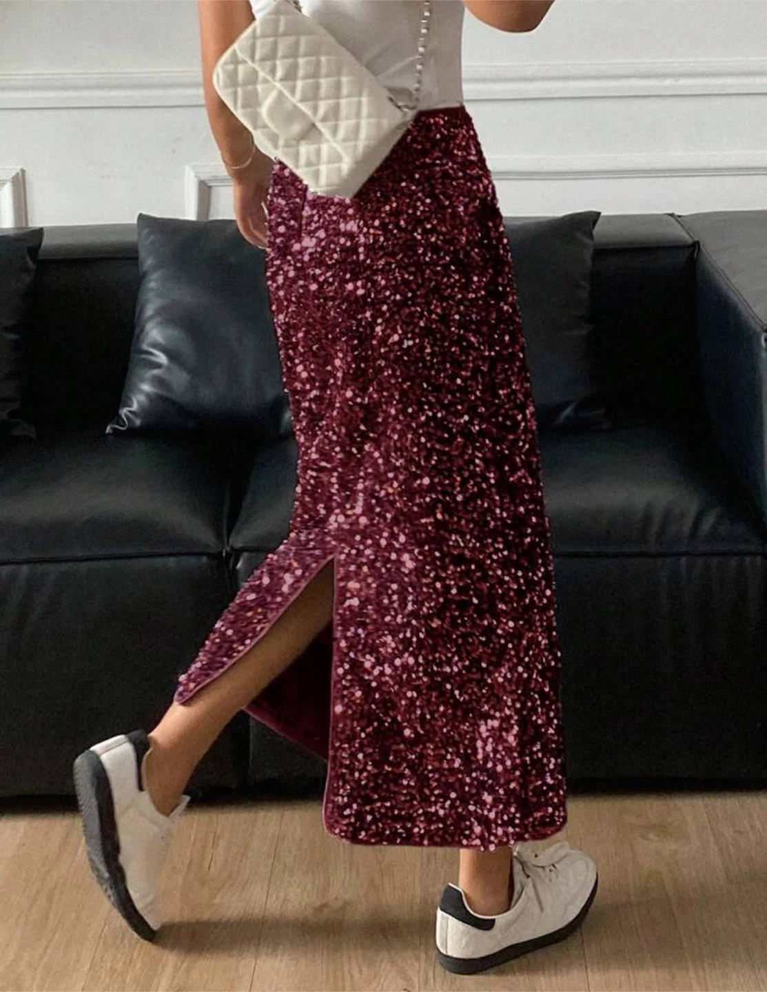 Burgundy sequin midi skirt - photo 2