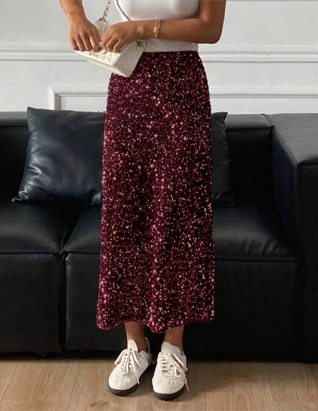 Burgundy sequin midi skirt - photo 3
