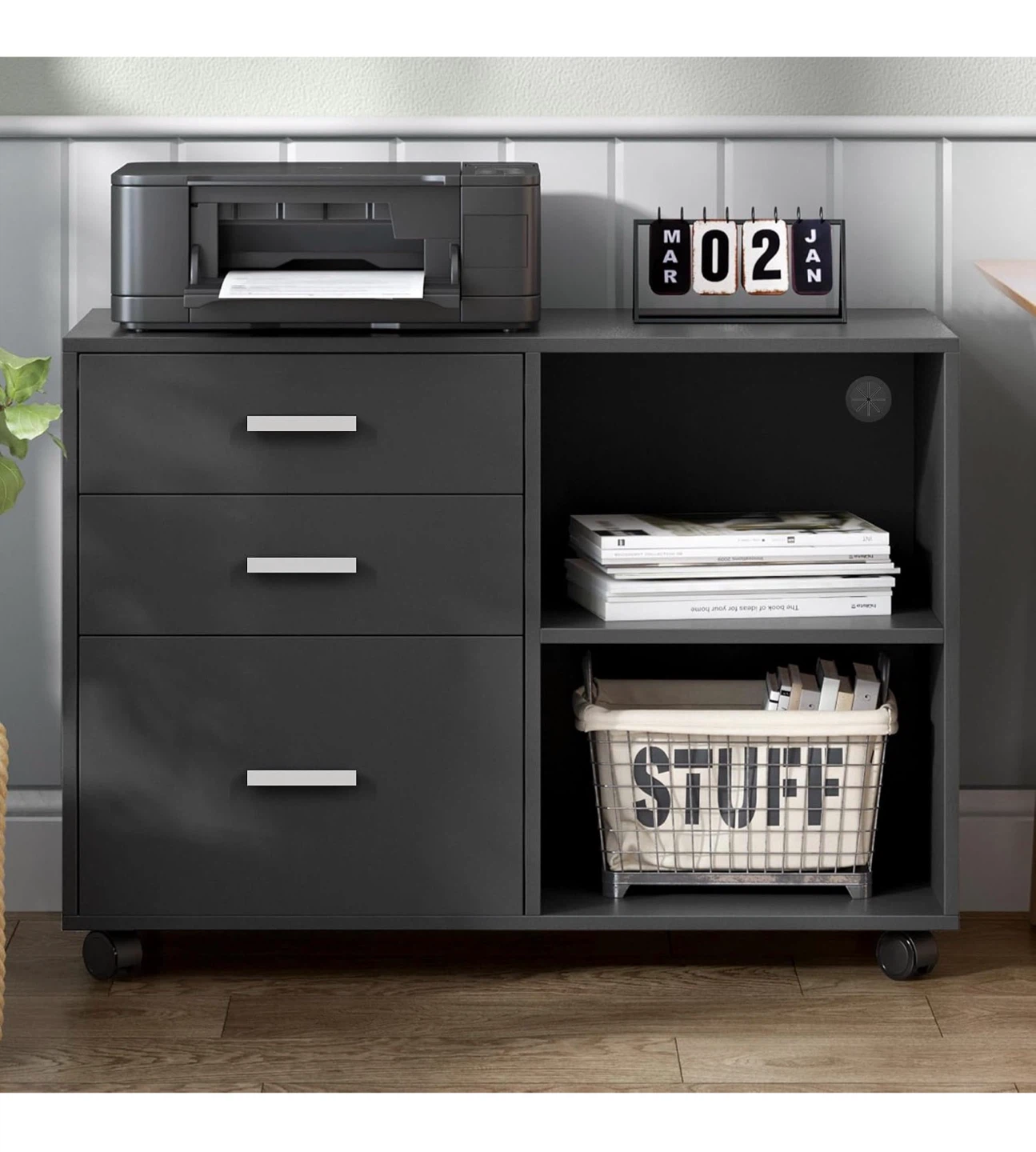 3 Drawer Mobile Lateral File Cabinet - Black 3DM - photo 2