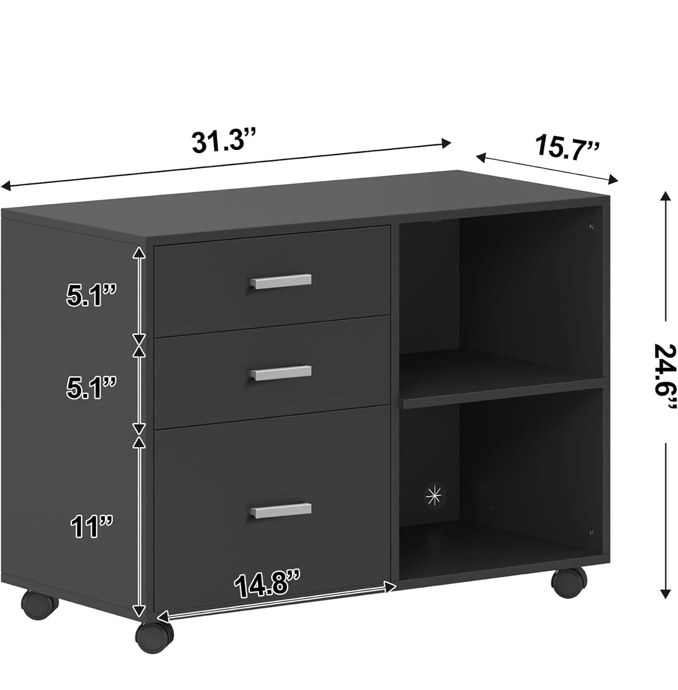 3 Drawer Mobile Lateral File Cabinet - Black 3DM - photo 3
