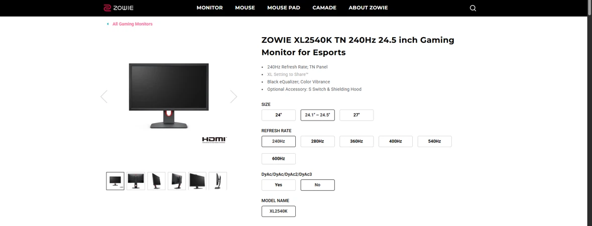 Zowie XL2540K 24.5 inch Gaming Monitor
