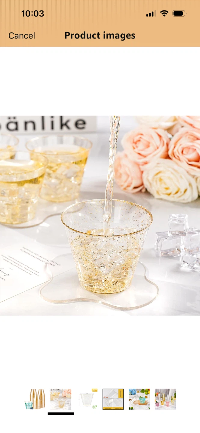 New-Goodluck Gold Glitter Plastic Cups 100pk