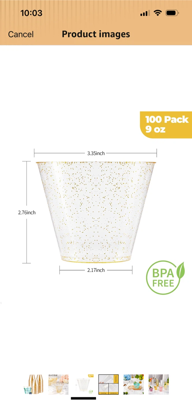 New-Goodluck Gold Glitter Plastic Cups 100pk - photo 5