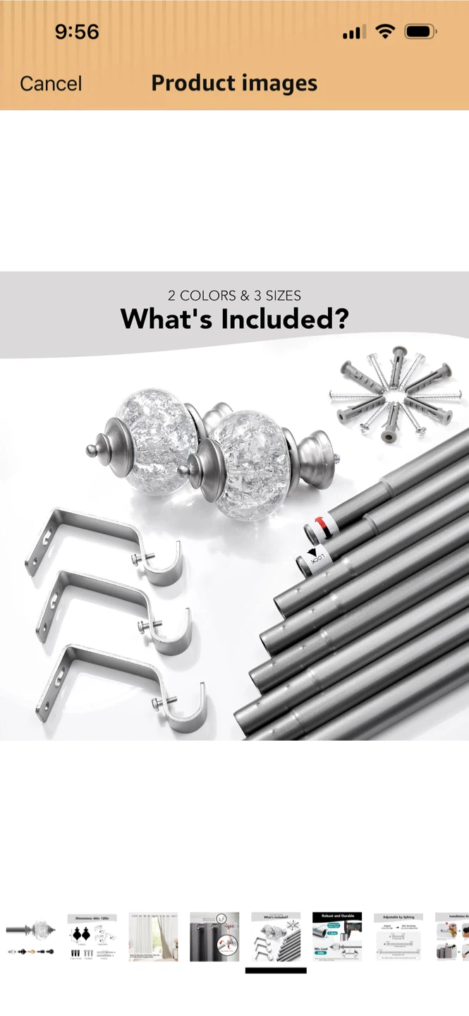 New-Deconovo Silver Grey Curtain Rod with Crystal Finials