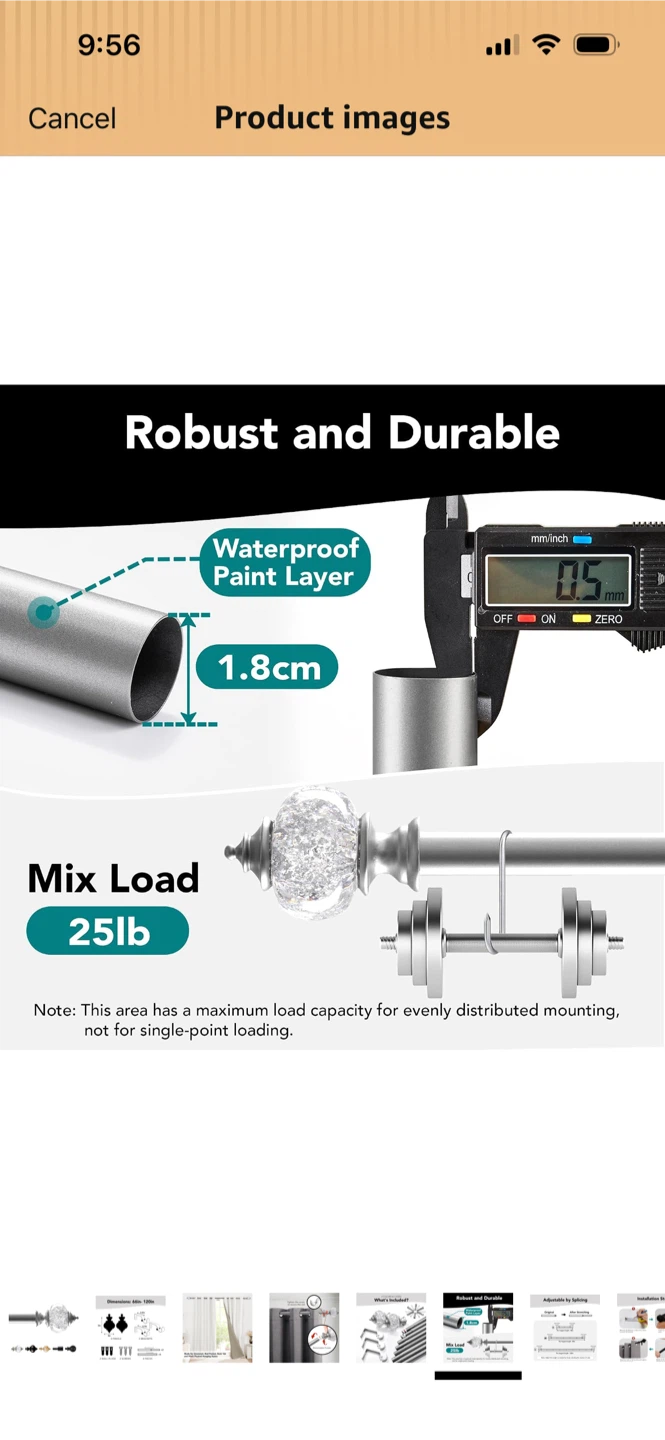 New-Deconovo Silver Grey Curtain Rod with Crystal Finials - photo 2