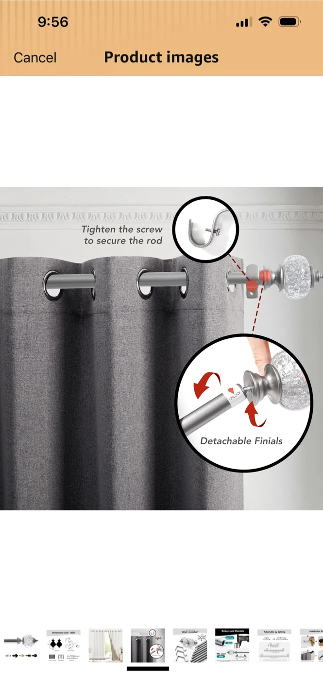 New-Deconovo Silver Grey Curtain Rod with Crystal Finials - photo 3