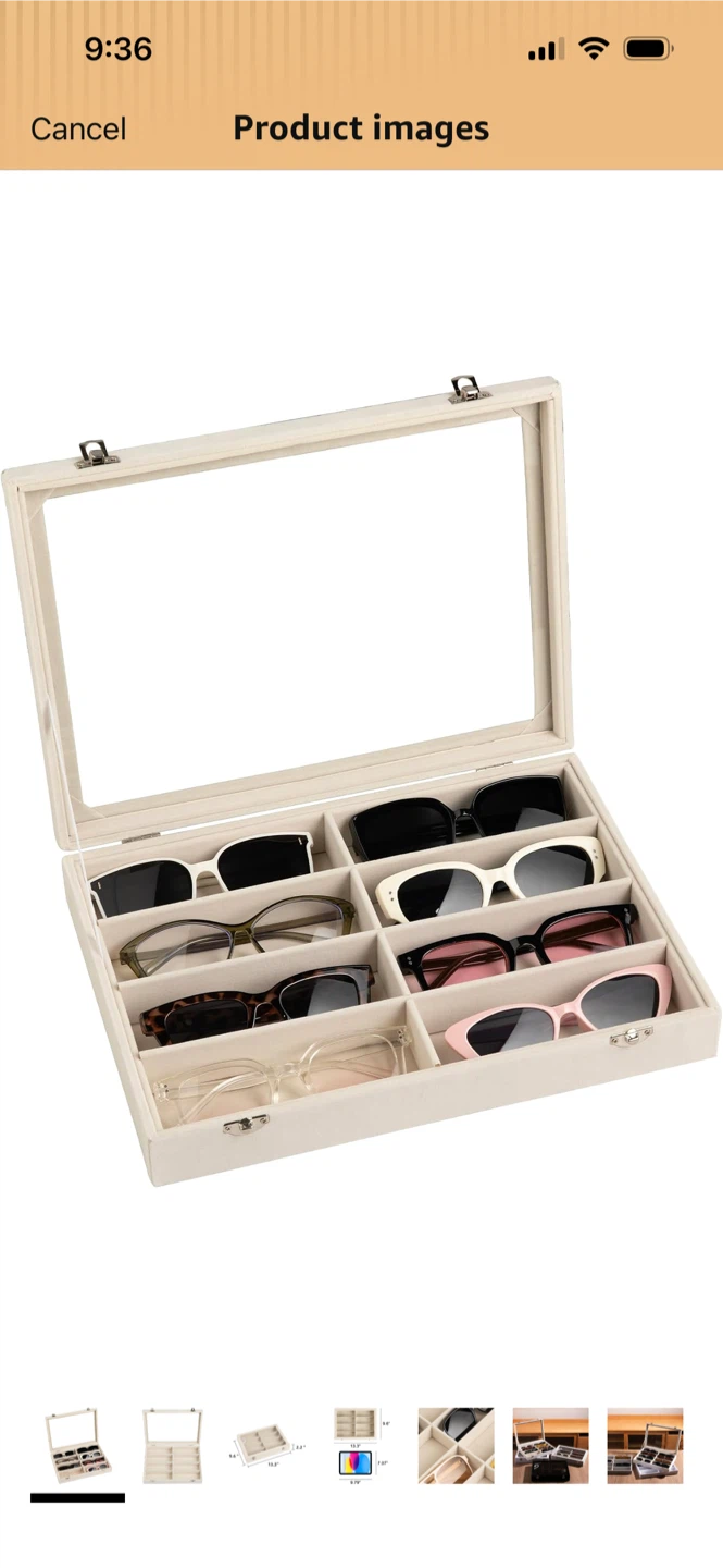 New-Beige 8 slot sunglasses storage case