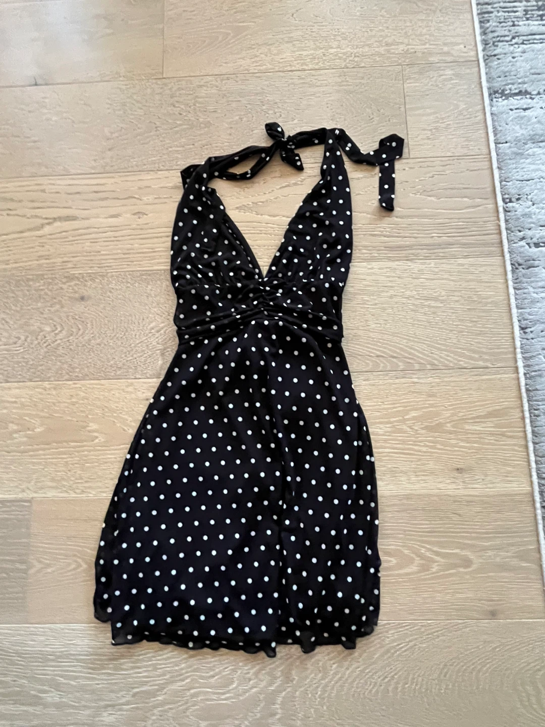 Saints black and white polka dot halter dress